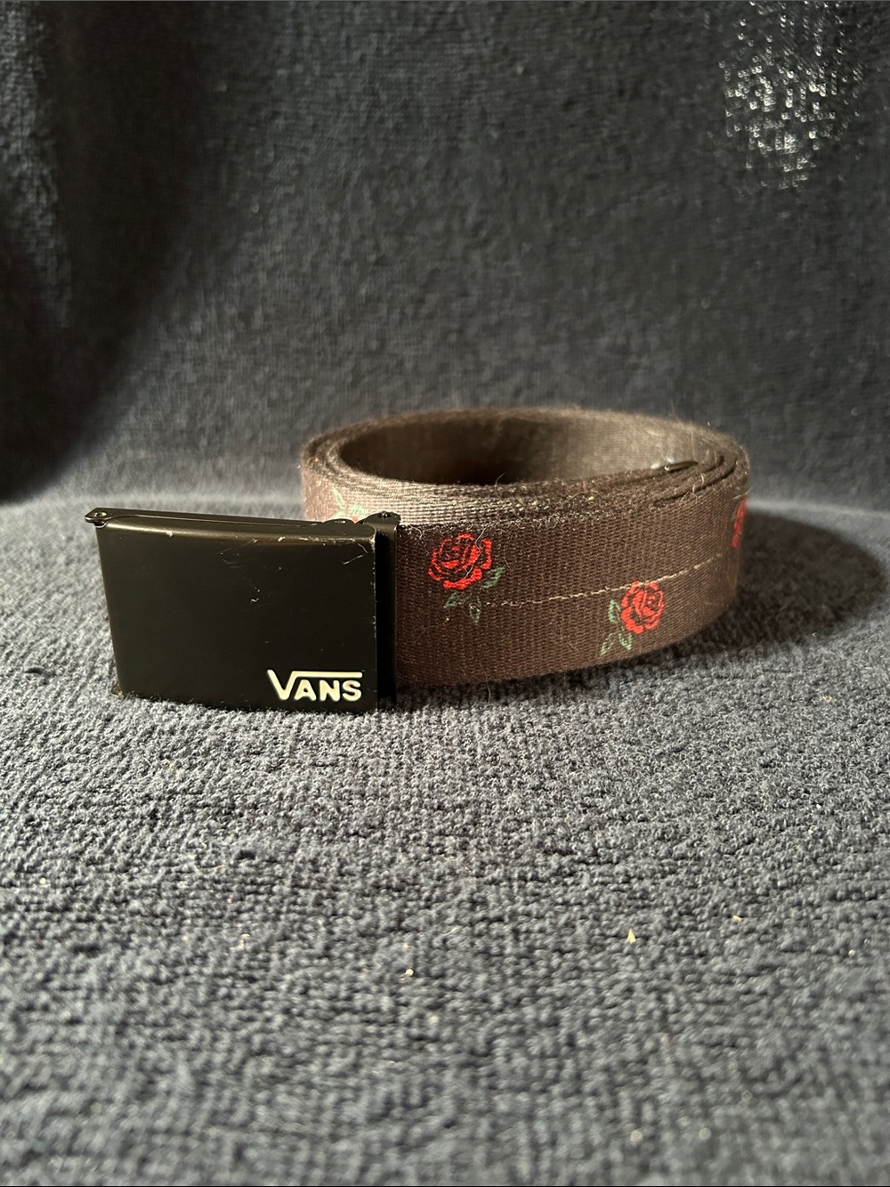 Vans Gnarator Barbed Rose Black Web Belt with Black Metal Logo Buckle